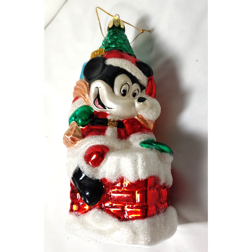 Disney Mickey Mouse Christmas Ornament Vintage 7" Larger Glass Original Box